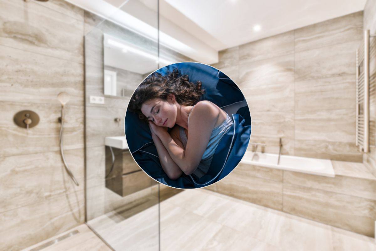 bagno moderno e donna che dorme