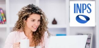 donna al pc con tazza, logo inps