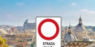 vista di roma, segnale strade chiuse