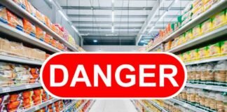 supermercato e scritta "danger"