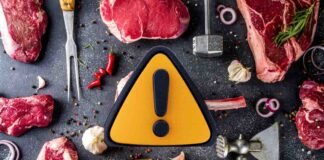 vari tagli di carne, segnale pericolo