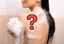 donna che s'insapona e punto di domanda