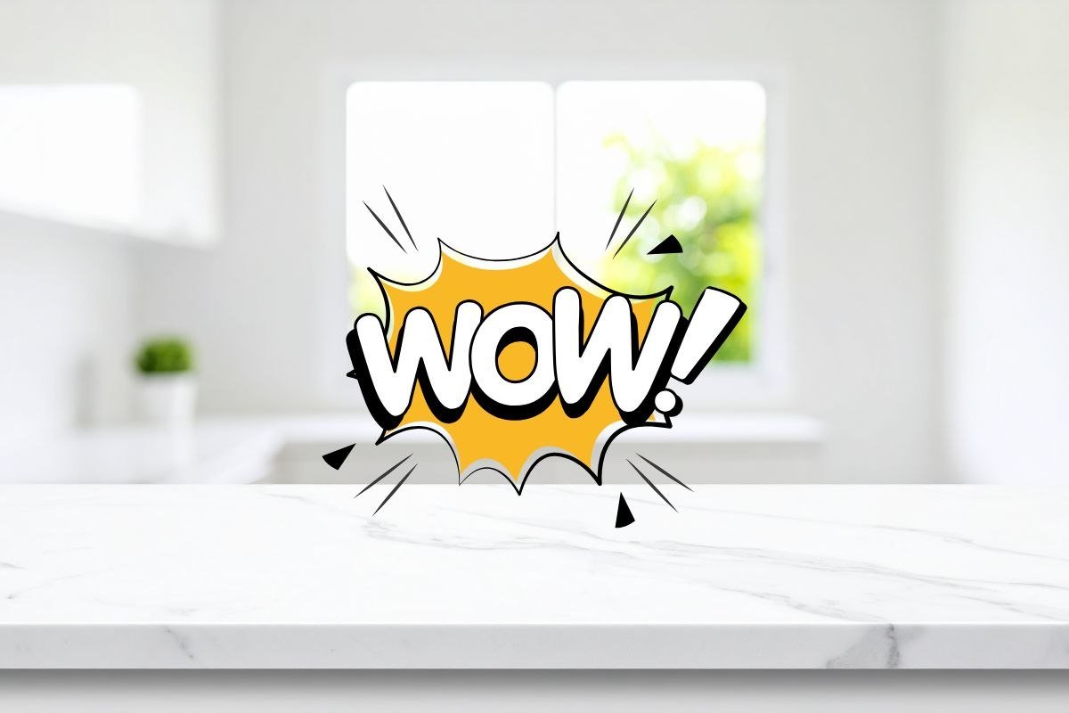 marmo e scritta wow