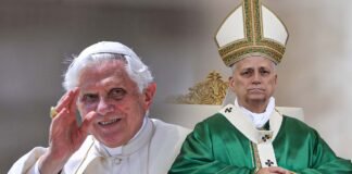 Scontro in diretta Cionci – Mons. Stenico ▷ “Dopo Ratzinger un conclave abusivo? Non glielo permetto!” Papa Leone XIV a destra; a sinistra Papa Ratzinger