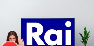 televisione con logo rai e donna con segnale stop