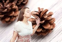 donna che sente profumo provenire dalle pigne