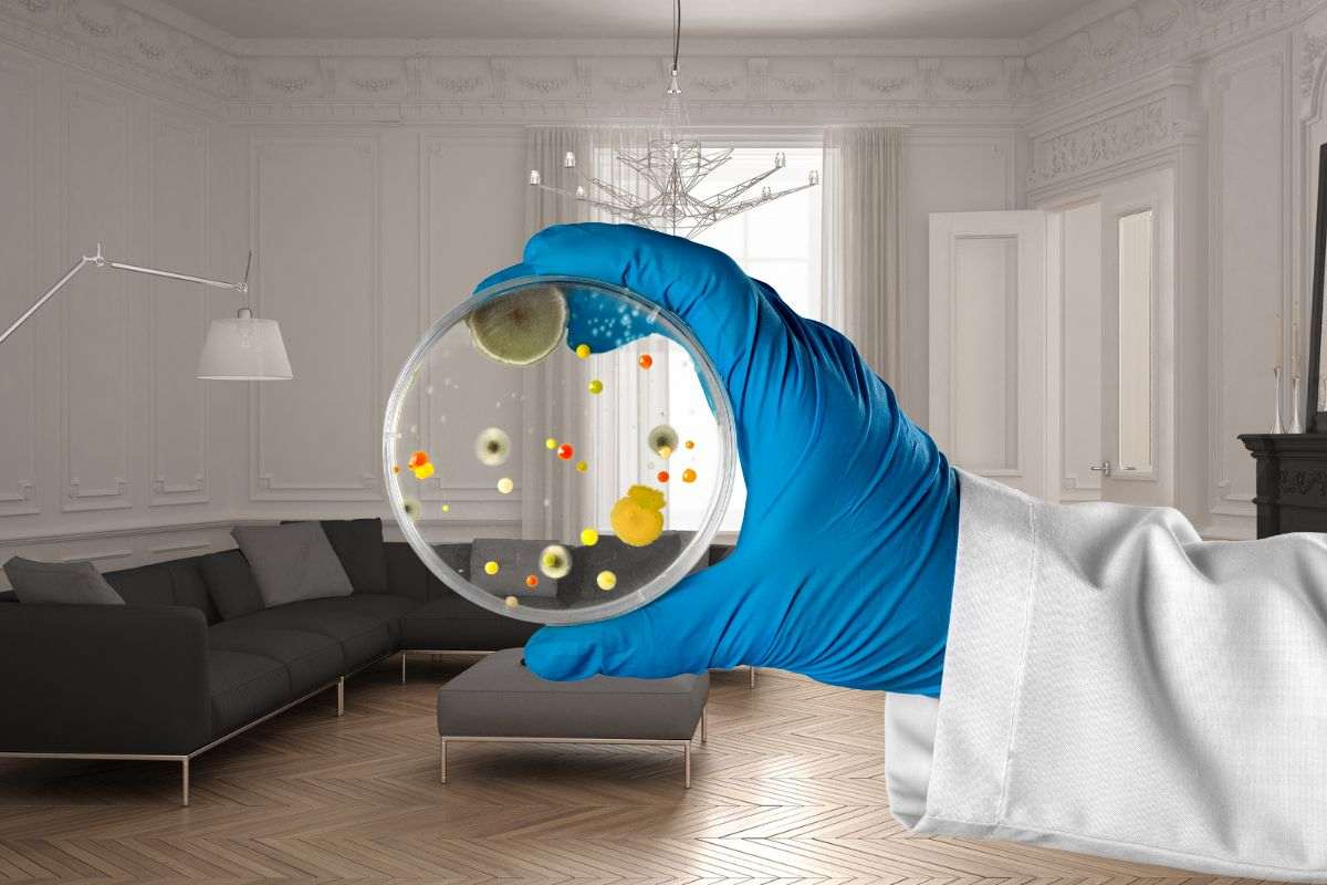 salotto e mano che mantiene un vetrino da laboratorio