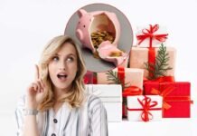 donna con idea, salvadanaio e regali