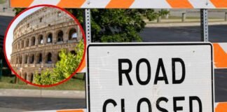 segnale strade chiuse e Colosseo