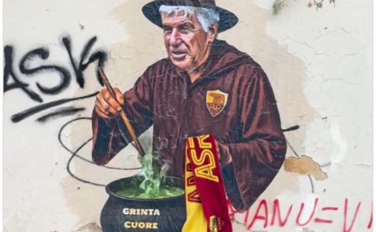 Gian Piero Gasperini raffigurato in versione mago/stregone