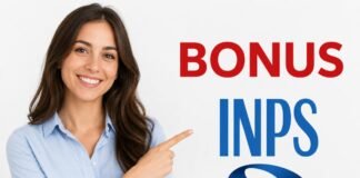 Ragazza sorridente che indica la scritta Bonus INPS
